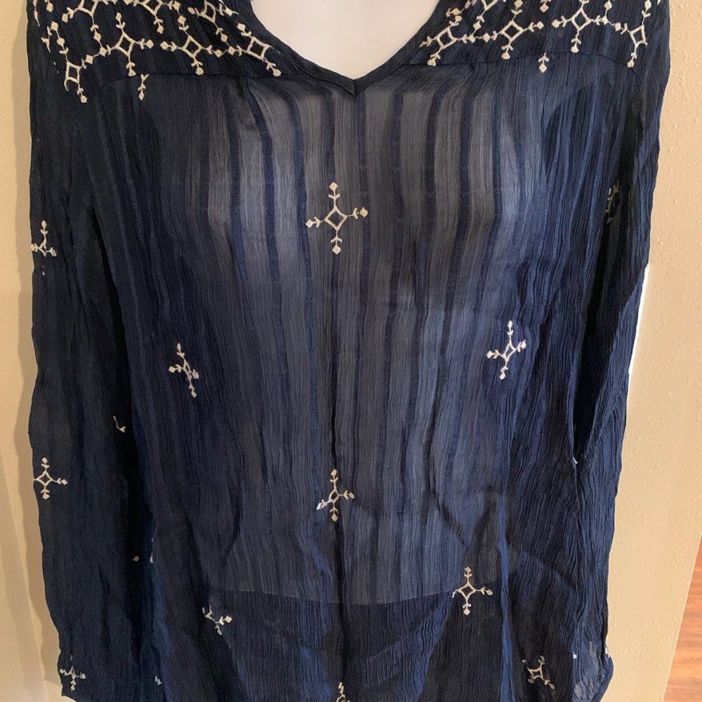 Lucky Brand Sheer Navy Blouse Small